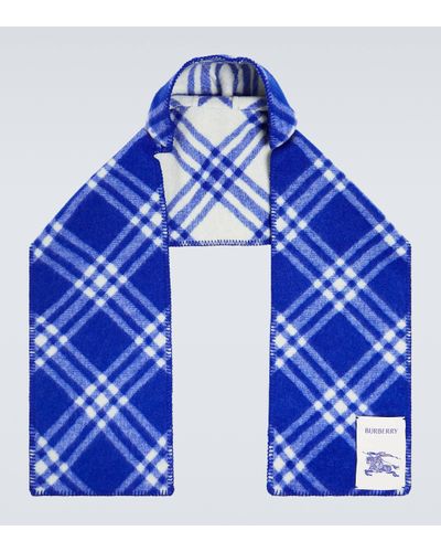 Burberry Hooded Checked Wool Scarf - Blue