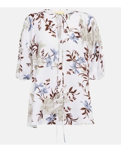 Erdem Blusa Eleni de lino estampada - Blanco