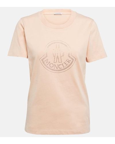 Moncler Verziertes T-Shirt aus Baumwolle - Natur
