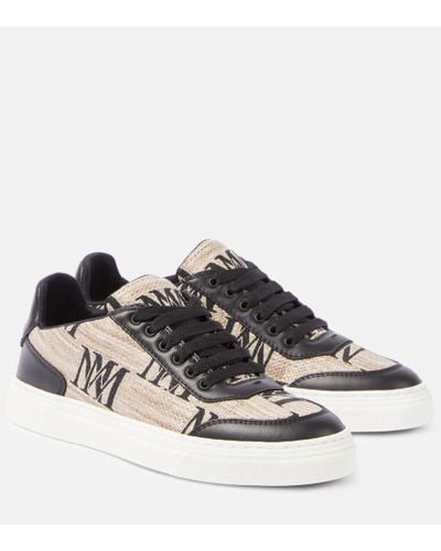 Max Mara Logocity Leather-trimmed Sneakers - Natural