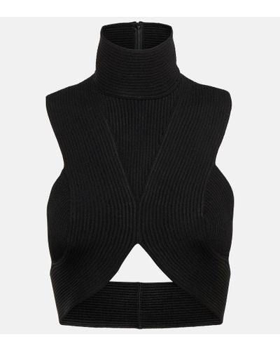 Alaïa Ribbed-knit Halterneck Crop Top - Black