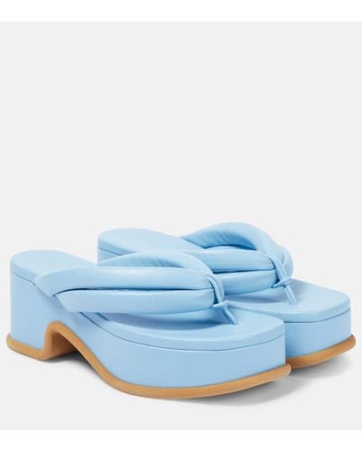 Dries Van Noten Leather Platform Thong Sandals - Blue