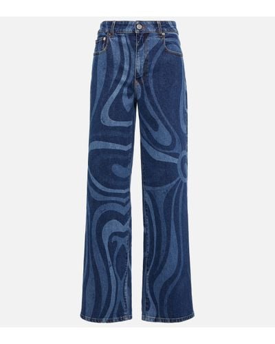 Emilio Pucci Jean ample imprime - Bleu
