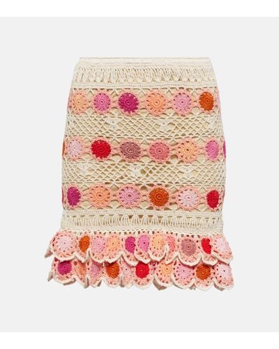 Anna Kosturova Bouquet Floral Cotton Crochet Miniskirt - Red