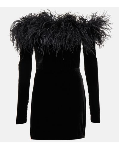 Alessandra Rich Robe en velours a plumes - Noir