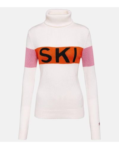 Perfect Moment Colorblocked Wool Turtleneck Sweater - White