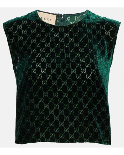 Gucci Crop top de terciopelo con GG devore - Verde