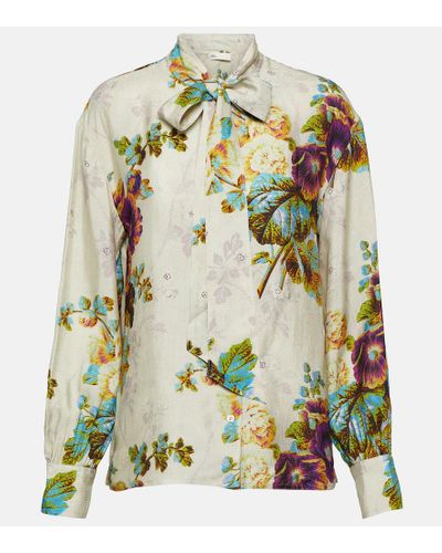 Tory Burch Blusa de saten floral - Verde