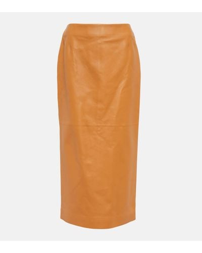 Gabriela Hearst Manuela High-rise Leather Midi Skirt - Orange
