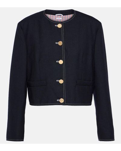 Thom Browne Blazer de lana de botonadura simple - Azul