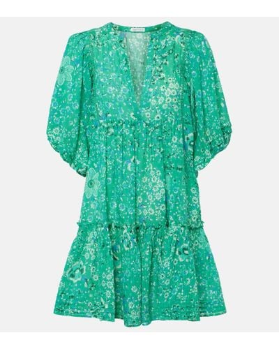 Poupette Vestido corto Aria de algodon floral - Verde