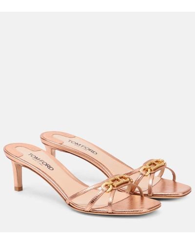 Tom Ford Whitney T Metallic Leather Mules - Pink