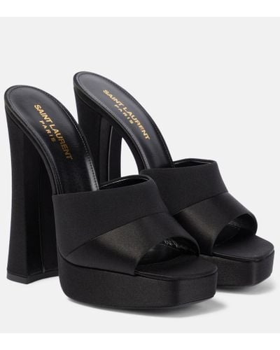 Saint Laurent Mules con plataforma Boogie 110 de saten - Negro