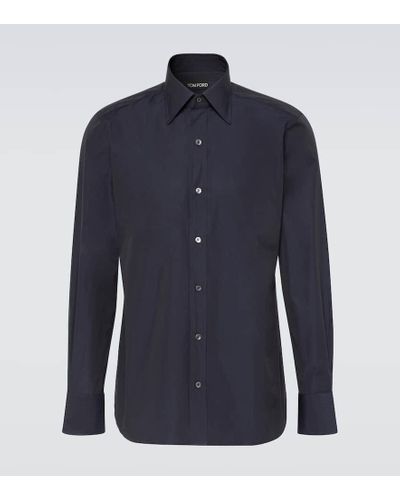 Tom Ford Camisa de popelin de algodon - Azul