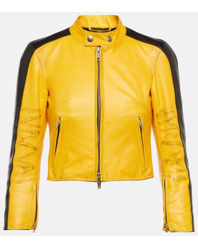 Balenciaga Cropped Distressed Leather Jacket - Yellow