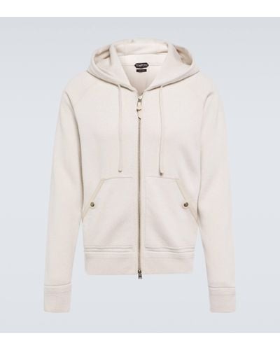 Tom Ford Leather-trimmed Cashmere Hoodie - White