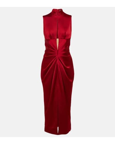 Rasario Draped Cutout Midi Dress - Red