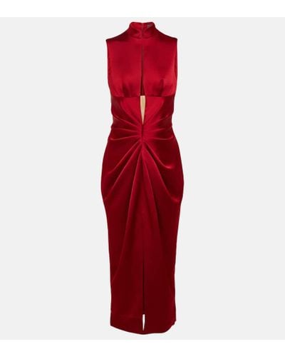 Rasario Vestido midi drapeado con abertura - Rojo