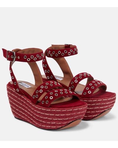 Alaïa Alaia Embellished Suede Platform Sandals - Red