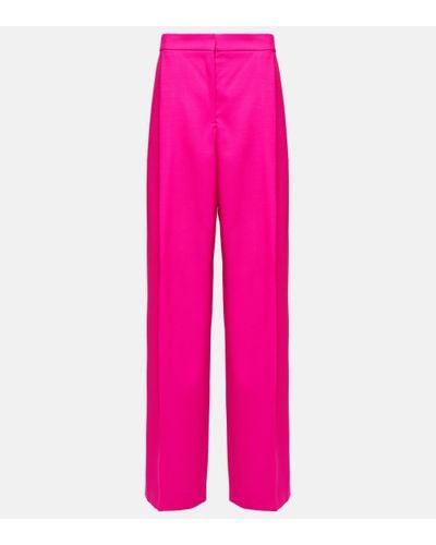 Oscar de la Renta Pleated High-rise Wool And Mohair Trousers - Pink