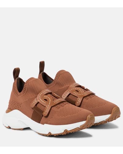 Tod's Leather-trimmed Knit Trainers - Brown
