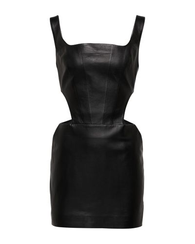 Zeynep Arcay Vestido corto de piel con aberturas - Negro