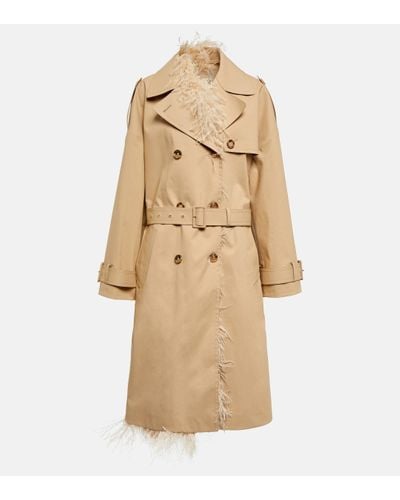 Valentino Feather-trimmed Cotton Canvas Trench Coat - Natural
