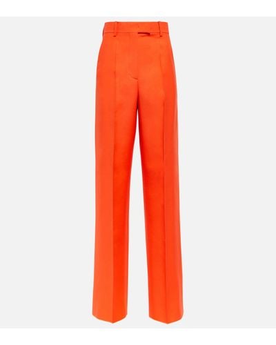 Valentino Wool And Silk High-rise Straight Trousers - Orange
