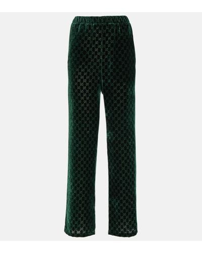 Gucci Pantalon droit GG en velours - Vert
