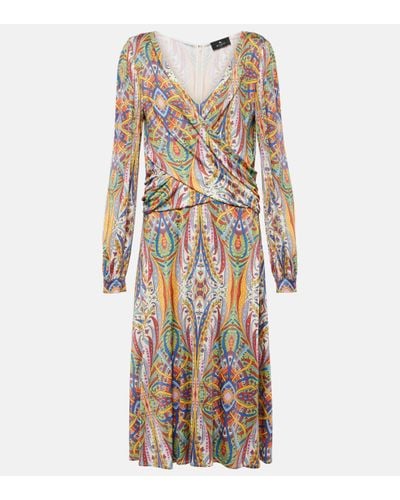 Etro Printed Gathered Jersey Midi Dress - Multicolour