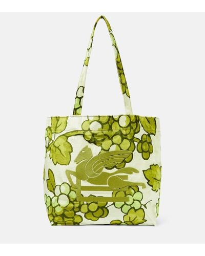 Etro Pegaso Leather-trimmed Tote Bag - Green