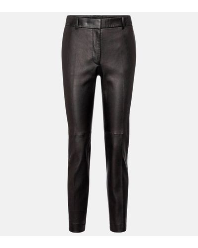 JOSEPH Coleman Mid-rise Leather Trousers - Grey