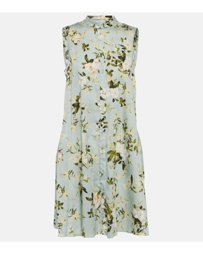 Erdem Robe Midi En Coton À Imprimé Fleuri Et À Ceinture Soleil - Vert