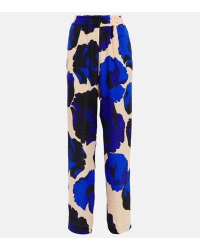 Dries Van Noten Floral Printed Jacquard Straight Pants - Blue