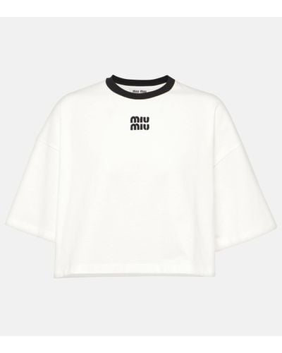 Miu Miu Logo Cotton Jersey Crop Top - White