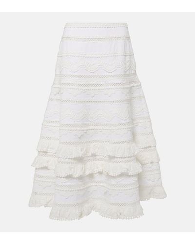 Carolina Herrera Embroidered Tiered Cotton Midi Skirt - White