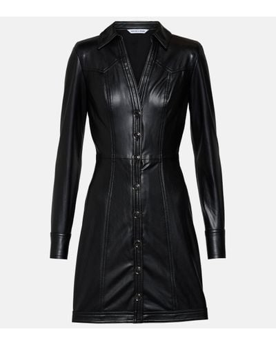 Veronica Beard Garrett Faux Leather Shirt Dress - Black