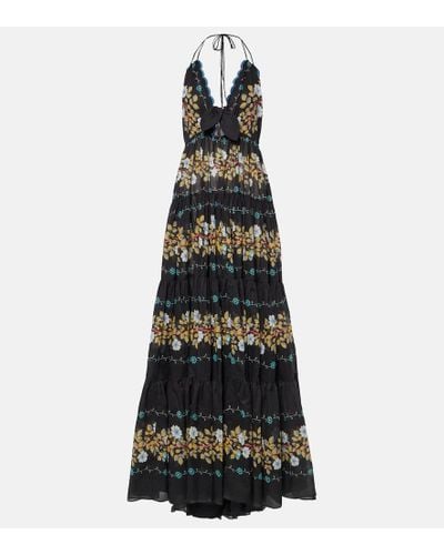 Etro Floral Tiered Cotton Gown - Black