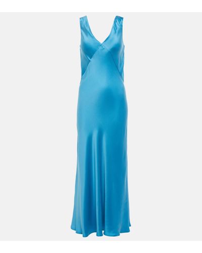 Asceno Bordeaux Silk Slip Dress - Blue