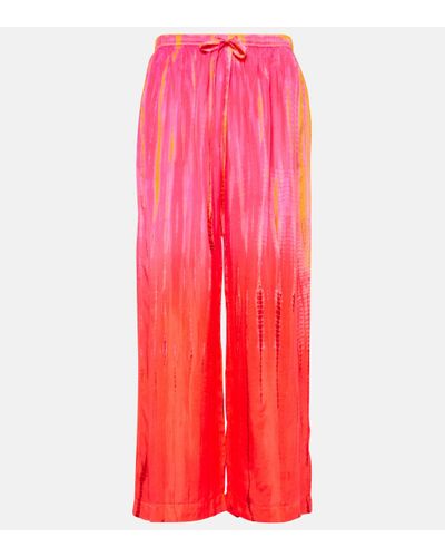 Anna Kosturova Tie-dyed High-rise Silk Trousers - Red