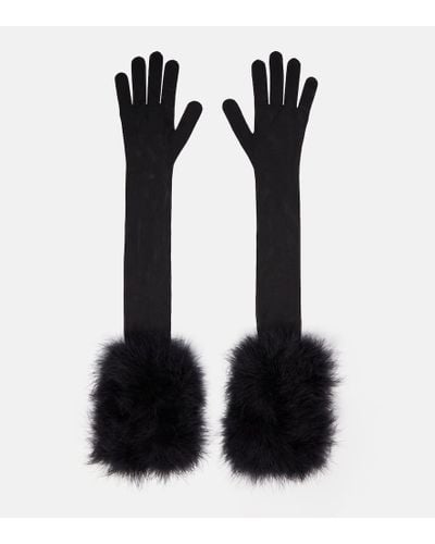 Saint Laurent Handschuhe mit Federn - Schwarz