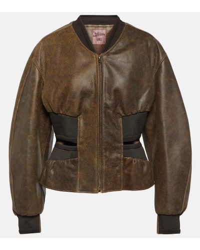 Jean Paul Gaultier X Knwls Cutout Leather Bomber Jacket - Green