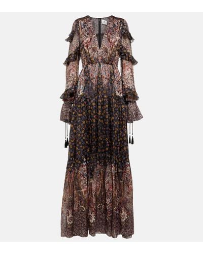 Etro Paisley Pleated Metallic Silk Gown - Brown