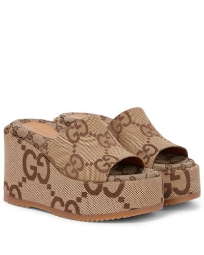 Gucci Jumbo GG Wedge Platform Sandals - Brown