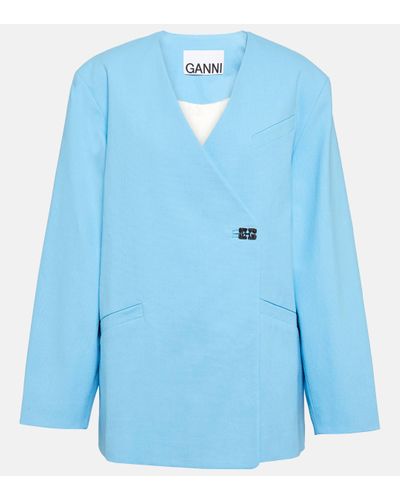 Ganni Cotton Blazer - Blue