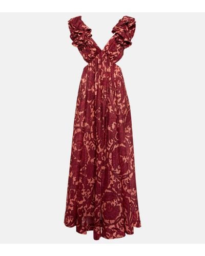 Zimmermann Tiggy Printed Cutout Silk Maxi Dress - Red