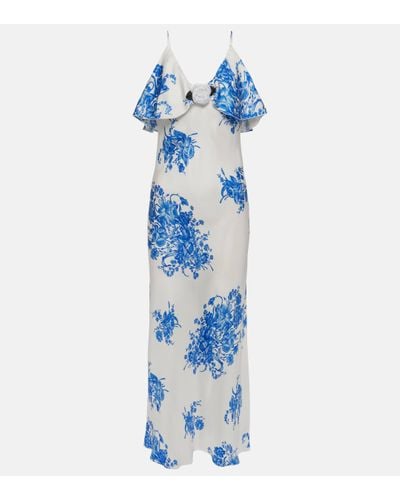 Rodarte Floral Silk Slip Dress - Blue