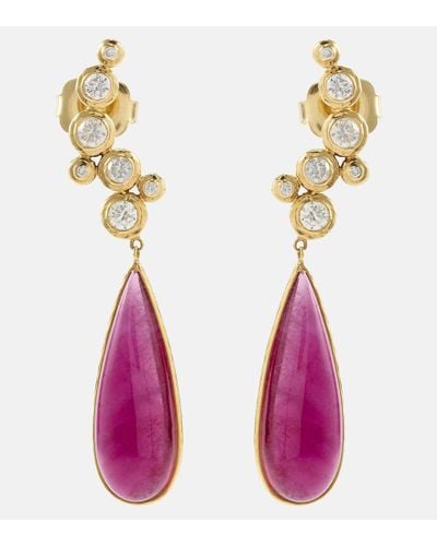 Octavia Elizabeth Ohrringe aus 18kt Gelbgold mit Diamanten und Rubellit - Pink