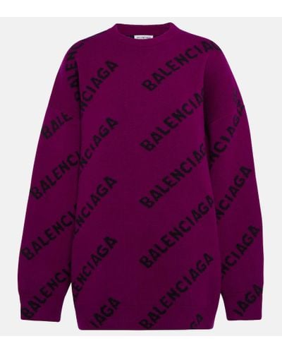 Balenciaga Logo Intarsia Wool Sweater - Purple