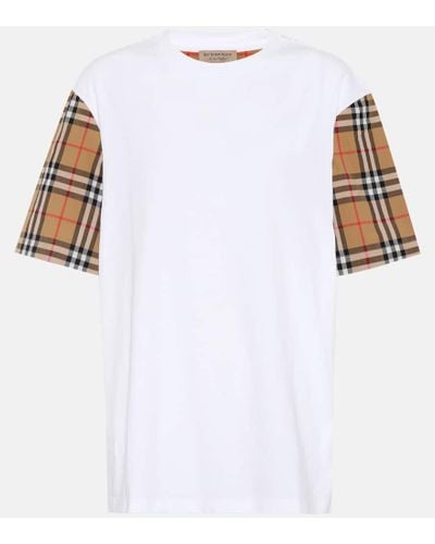 Burberry T-shirt Aus Baumwoll-jersey Und Karierter Popeline - Weiß
